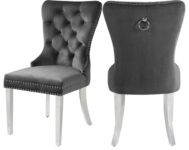Carmen Velvet Dining Chair Set Of 2, Grey Velvet Dining Chairs Metal Legs