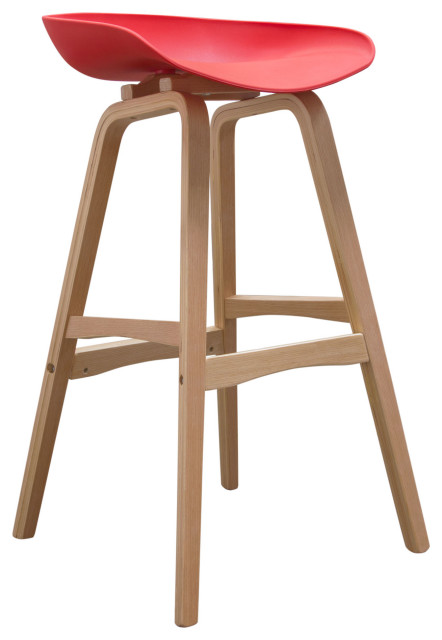 Brentwood Bar Height Stool Red PP Seat and Mold Bamboo Frame by Diamond Sofa