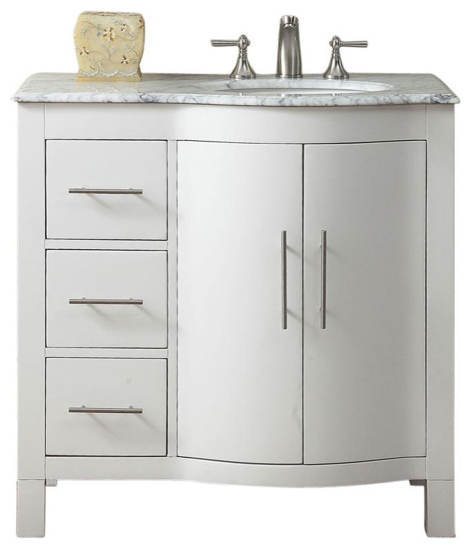 36 Inch White Bathroom Vanity With Choice Of Offset Sink Transitional Bathroom Vanities And Sink Consoles By Unique Online Furniture Houzz