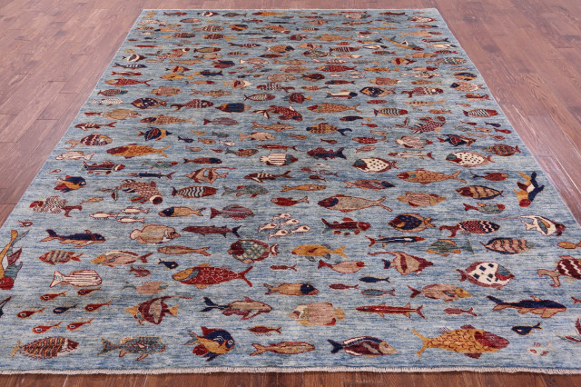 8' 1" X 9' 9" Gabbeh Fish Design Hand-Knotted Wool Rug - Q20405