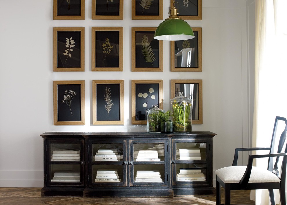 Mid-sized transitional medium tone wood floor entryway photo in Columbus with white walls