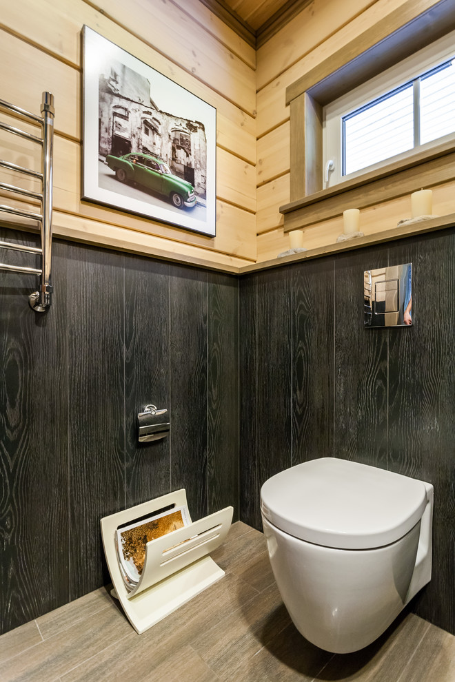 Design ideas for a country powder room in Saint Petersburg with a wall-mount toilet.