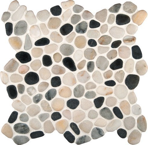 Pebbles Interlocking Tumbled Tile, Black and White, 10 Sq. ft., 12"x12"