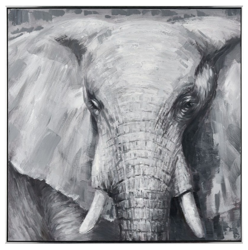 Framed African Elephant Acrylic Painting on Canvas for Traditional Eclectic