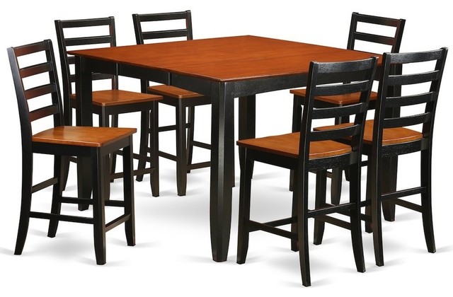 7 Piece Pub Table Set Square Counter, Counter Height Wood Table Sets