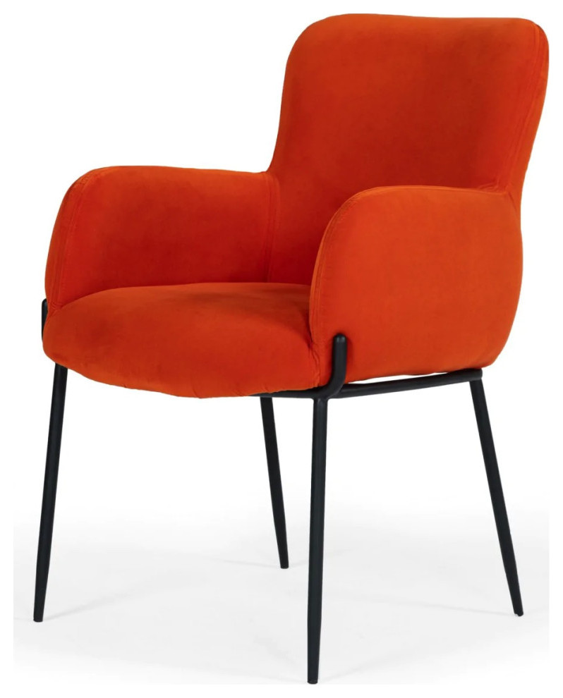 Gary MidCentury Orange Velvet dining Chair, Set of 2 Midcentury Dining Chairs by