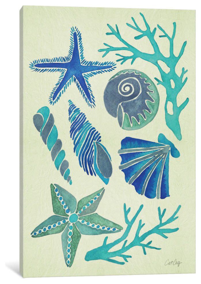 "Blue Seashells" Print by Cat Coquillette, 26"x18"x.75"