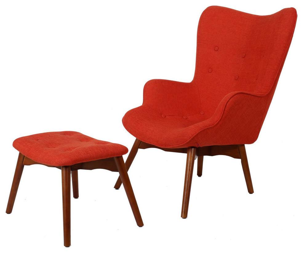 Hariata MidCentury Modern Wingback Chair and Ottoman Set Midcentury