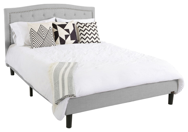 Talia Tufted Upholstered Platform Bed, Gray, Queen