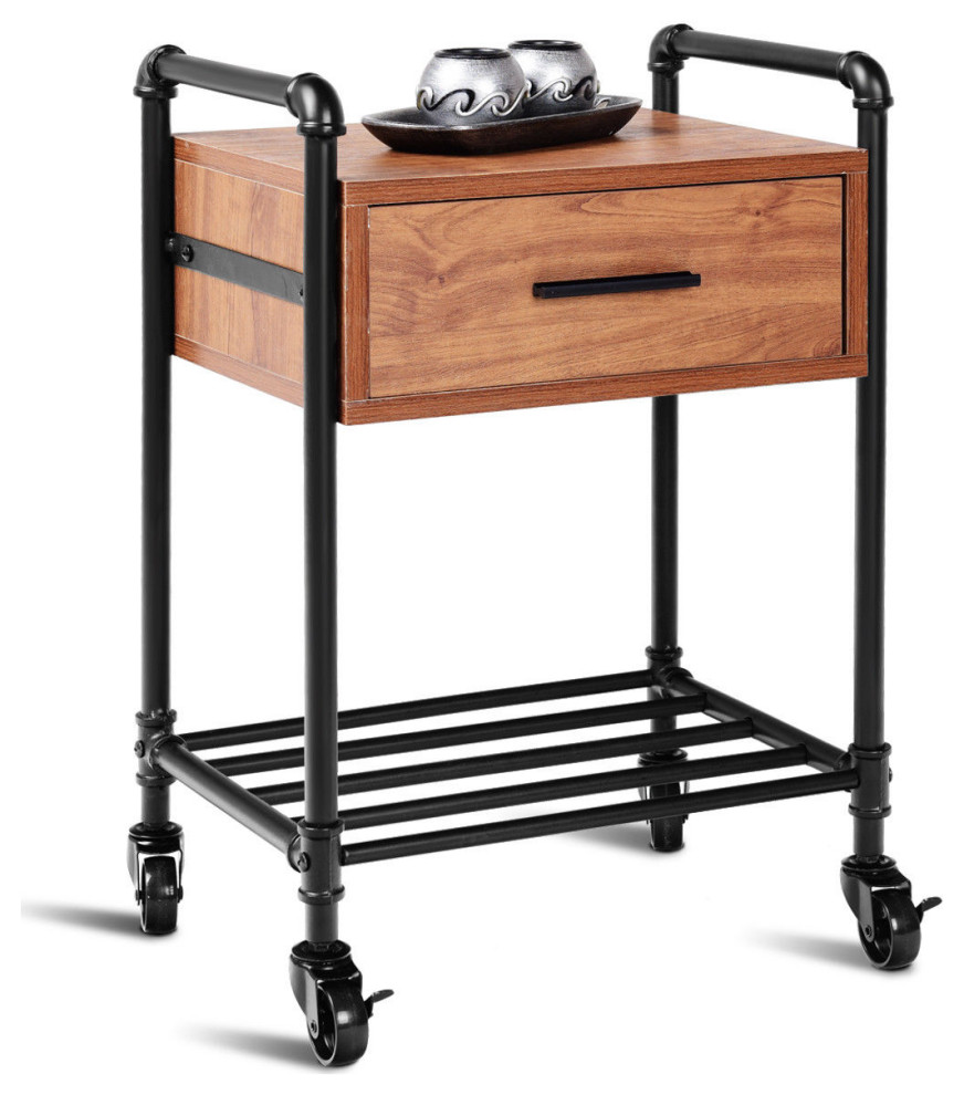 Costway 2 Tier End Coffee Table Nightstand Sofa Side Furni W Drawer Wheels Industrial Nightstands And Bedside Tables By Goplus Corp