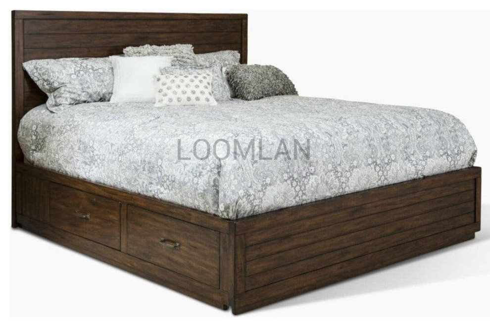 Wood Platform Eastern King Size Bed Frame With Drawers Rustic