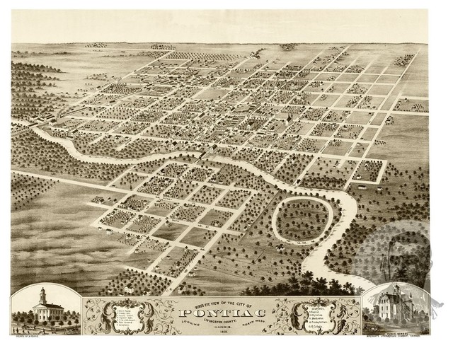 Map Of Pontiac Illinois Old Map Of Pontiac Illinois 1869, Vintage Map Art Print - Contemporary -  Prints And Posters - By Ted's Vintage Art | Houzz