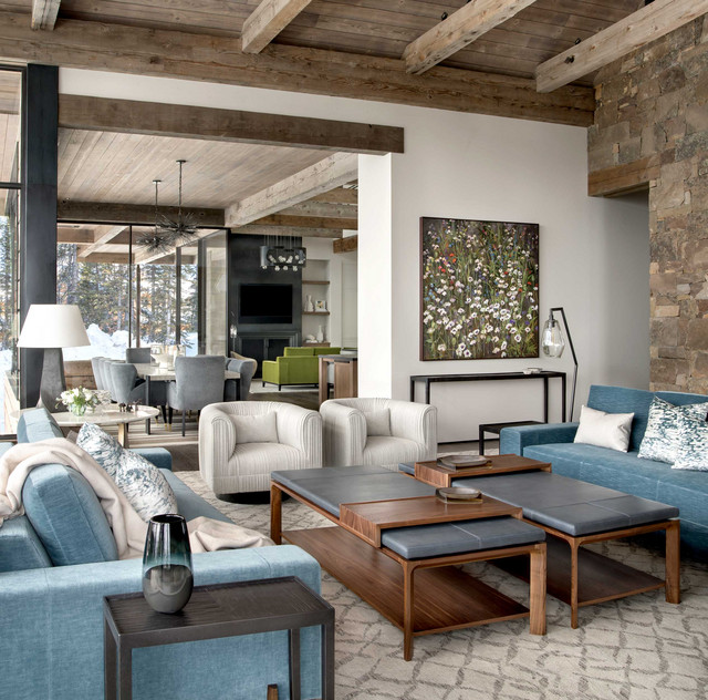 Modern Ski Home rustik-vardagsrum