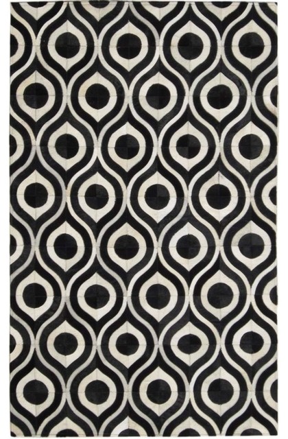 Black and White Rug - Geometric Cowhide Pattern, 4x6
