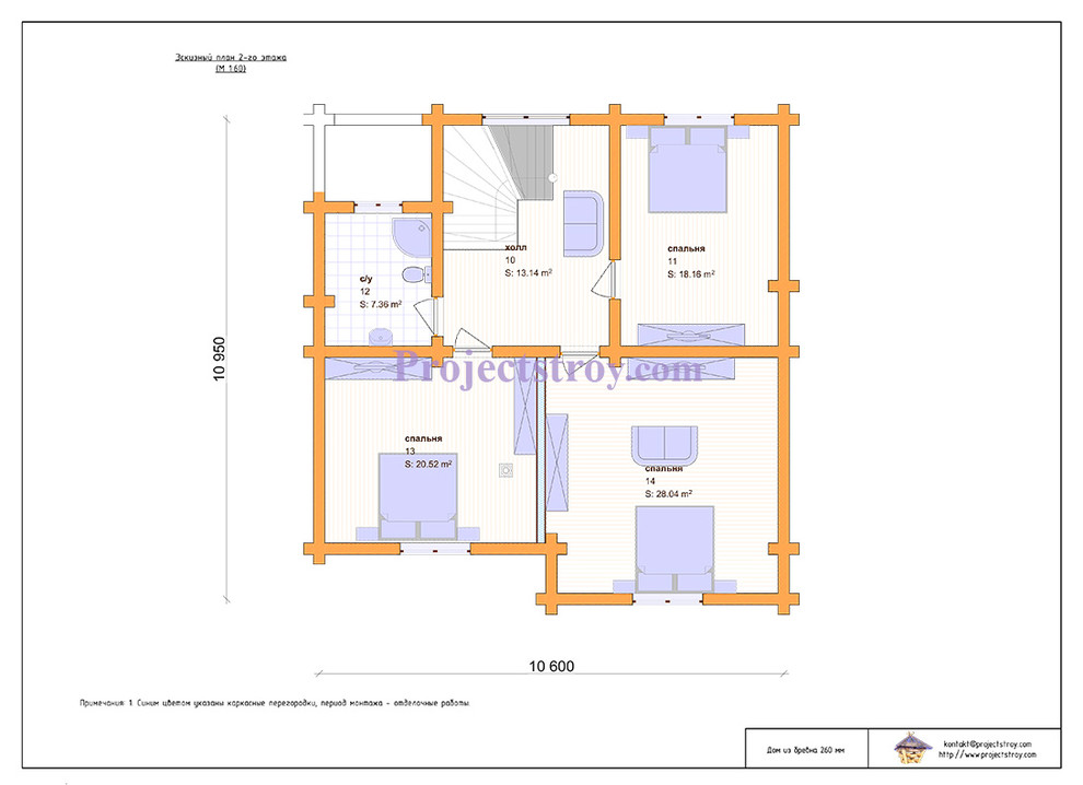 Проект бревенчатого дома 10.6 на 11 м