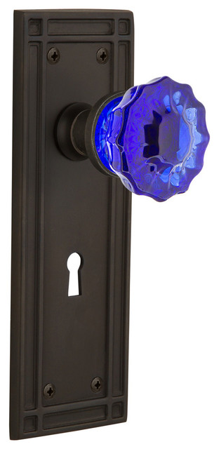 Mission Plate Interior Mortise Crystal Cobalt Glass Door Knob