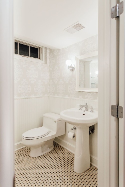 Beadboard Bathroom with Wallpaper