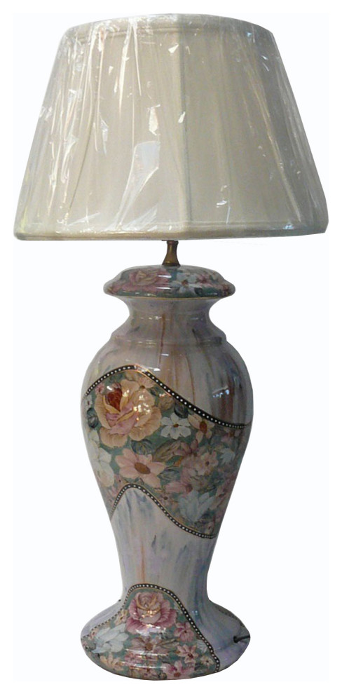 Pink Color Western Floral Pattern Porcelain Vase Table Lamp Hcs206