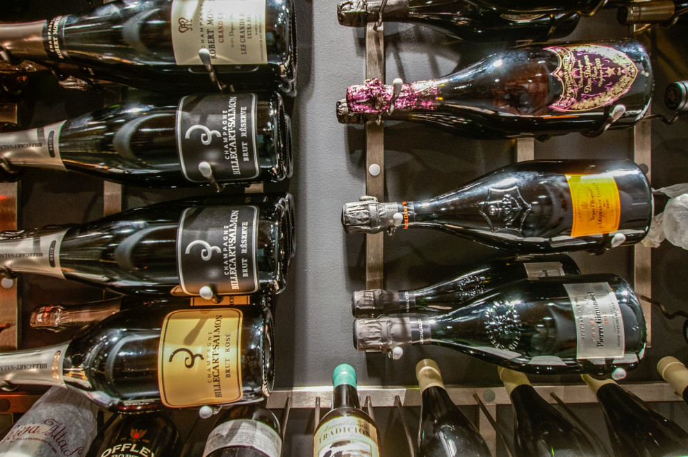 Basement contemporary wine cellar & tasting room