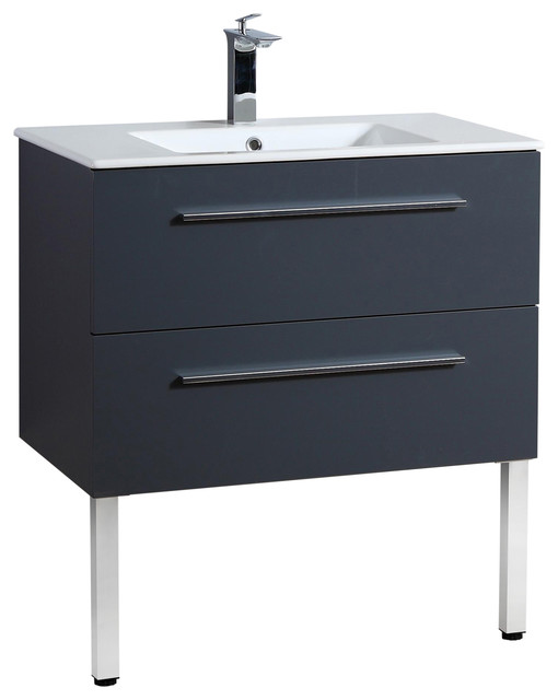 Kiss Bathroom Vanity Unit With Drawers and Ceramic Sink, Grey, 80 cm