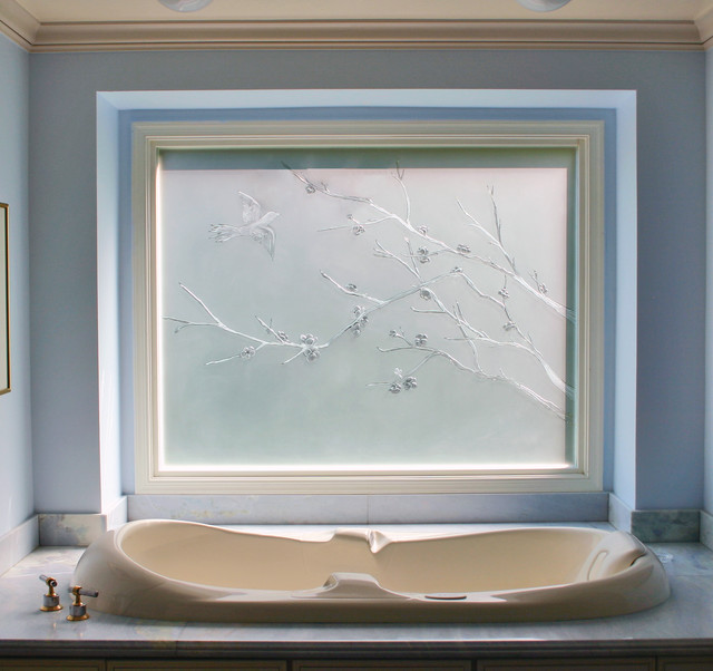 Carved and Etched Glass Window Contemporary Bathroom DC Metro