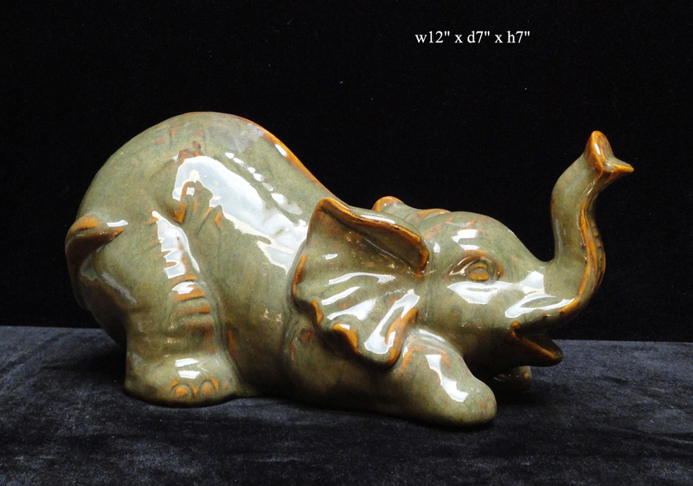 Ceramic Gray Green Elephant Figure