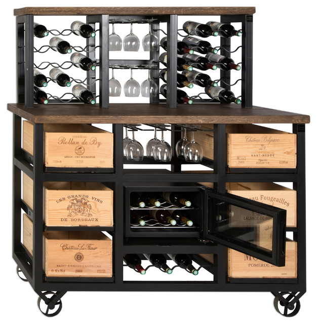 6Drawer Solid Reclaimed Oak Wine Cooler With Wheels and 30Bottle Wine
