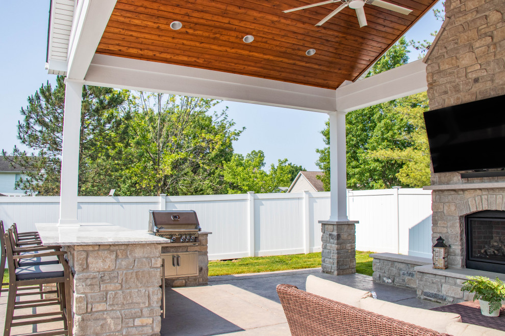 Open Gable Pool House with Fireplace and Grilling Area Patio St Louis by Heartlands