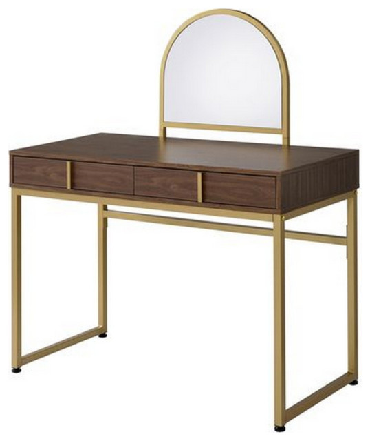 Benzara BM251244 Vanity Desk With Mirror and Open Metal Frame, Brown