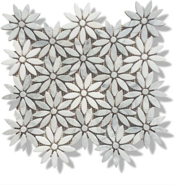 12 X12 Carrara And Thos White Marble Flower Polished Mosaic 12 X12 Carrara And Thos White Marble Flower Polished Mosaic Tiles
