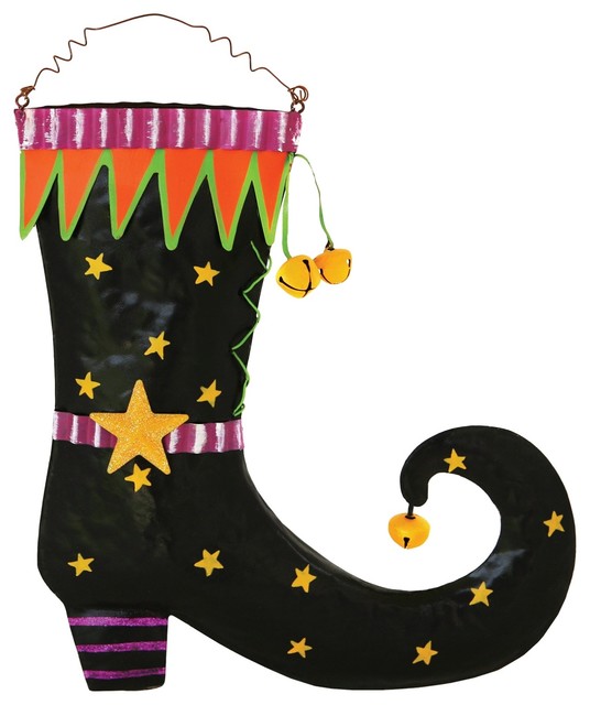 Halloween Witch Boot 10 Inch Tin Wall Door Hanging Sign Plaque