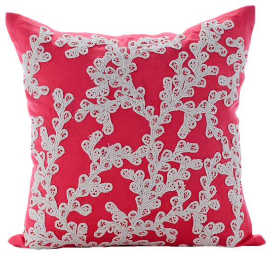 Sea Weeds Lace Pink Cotton Linen Cushion Covers Coral Of The