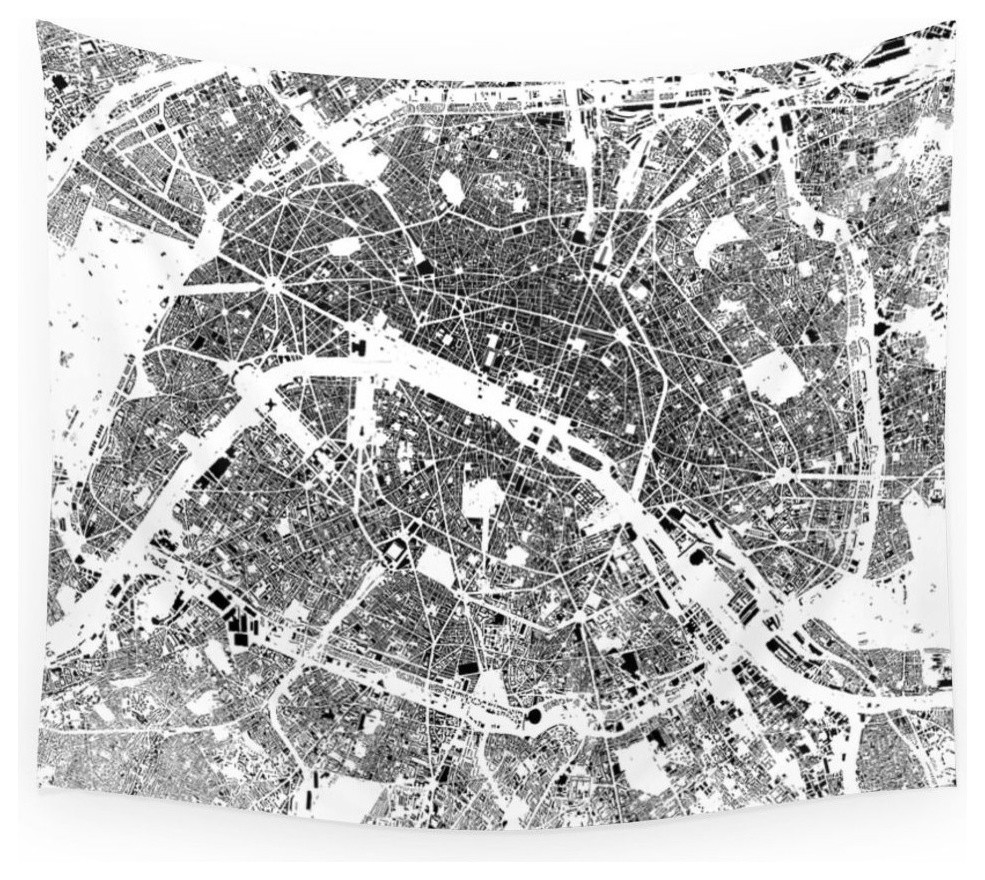 Society6 Paris Map Schwarzplan Only Buildings Wall Tapestry, Medium, 68"x80"