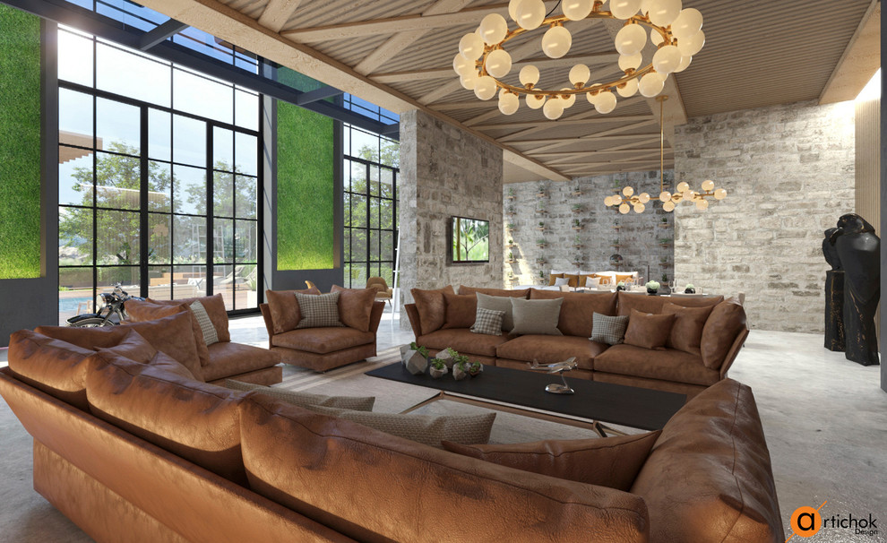 Современная гостиная в коричневом цвете