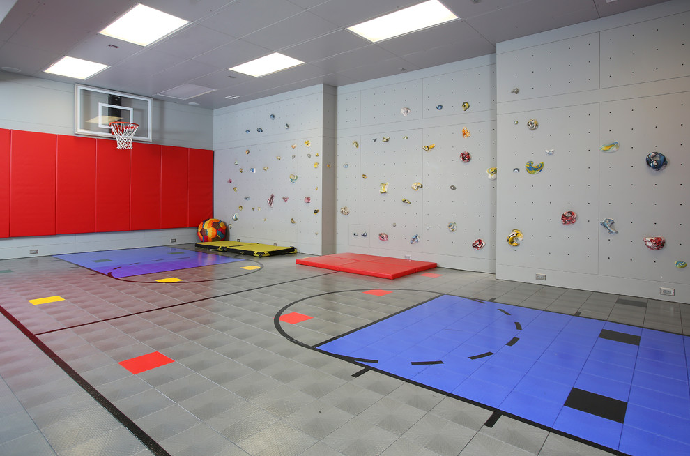 Design ideas for a contemporary indoor sport court in Boston with grey walls and grey floor.