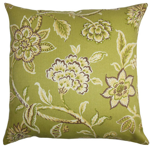 Walcott Green and Brown 18 x 18 Floral Throw Pillow
