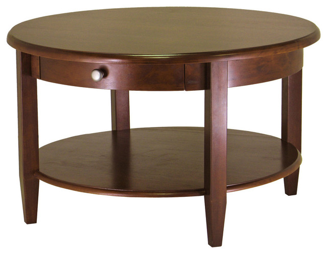 Concord Round Coffee Table With Drawer and Shelf