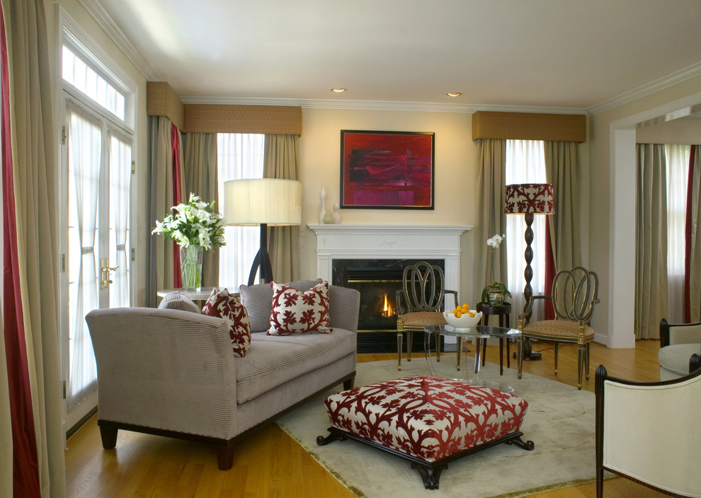 This is an example of a traditional formal living room in DC Metro with a standard fireplace.