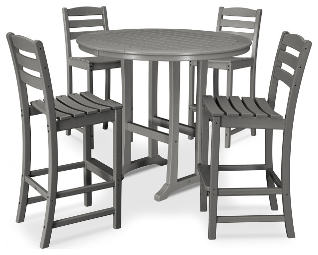 Polywood 5-Piece La Casa Side Chair Bar Dining Set, Slate Gray