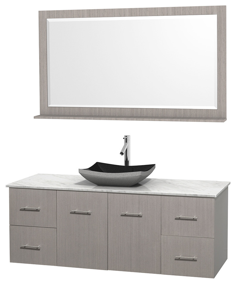 Centra 60" Gray Oak Vanity, Top: Carrera Marble, Sink: Altair Black Granite