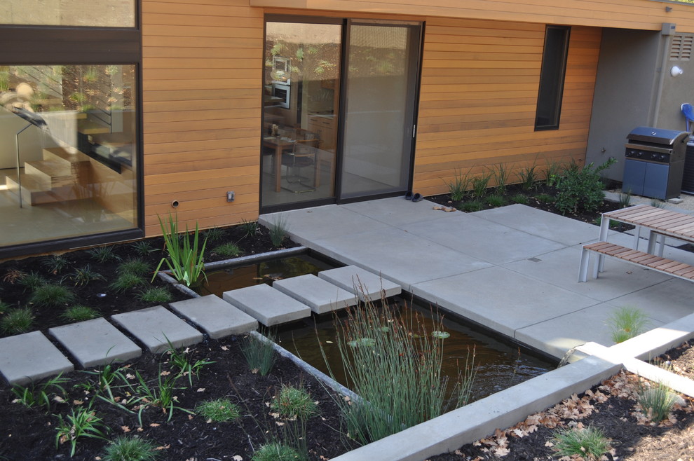 Inspiration for a modern garden in San Francisco with a water feature.
