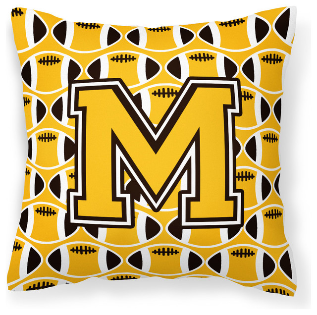 Letter M Football Black, Old Gold and White Fabric Decorative Pillow ...