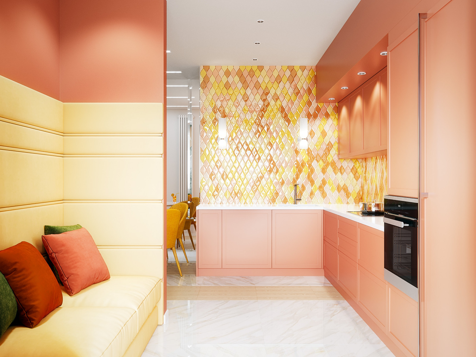 Гостиная кухня в сочных цветах