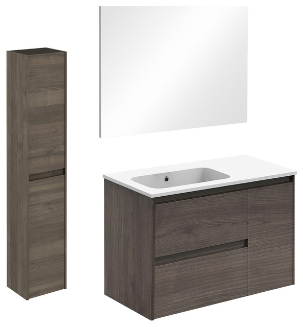 Ambra 90 Complete Vanity Unit With Column and Mirror - Modern ...