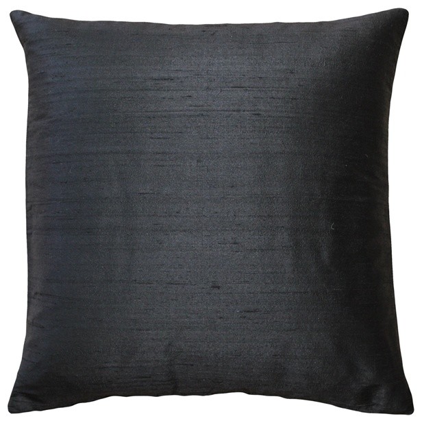 Pillow Decor Sankara Silk Throw Pillows 16"x16", Black