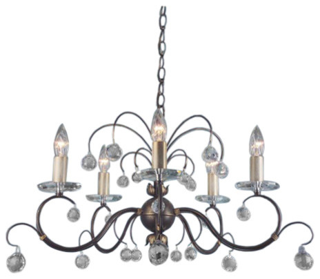 Traditional Bronze 5-Arm Chandelier, Cut Crystal Glass