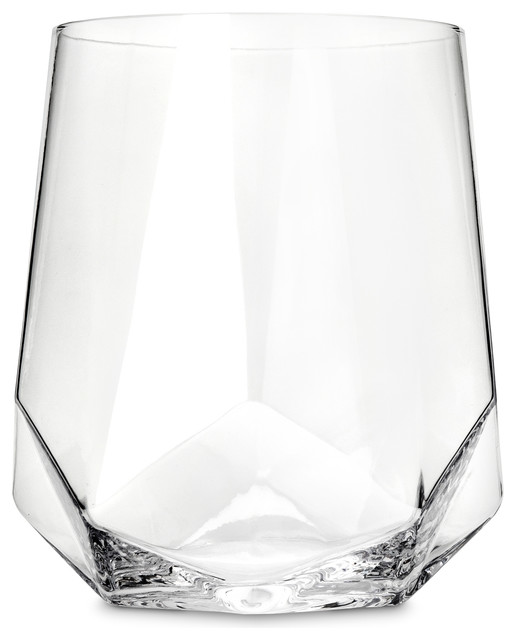Raye Faceted Crystal Wine Glass By Viski Set Of 2 Contemporary Wine Glasses By True