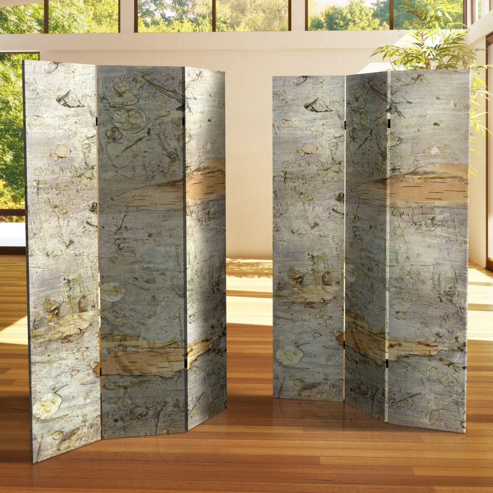 6' Tall Double Sided Pale Forest Canvas Room Divider Contemporary