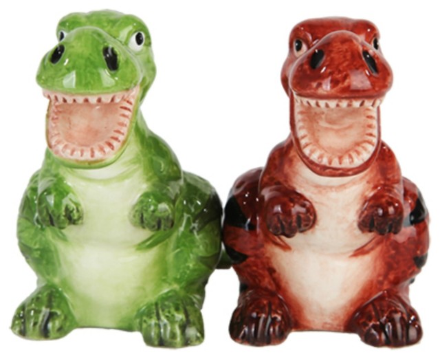 Green and Brown Dinosaurs Salt and Pepper Shaker Set Contemporary Salt And Pepper Shakers