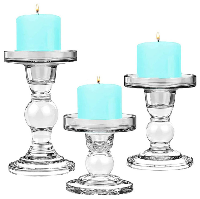 3 Piece Set Of Bubble Glass Pillar Candle Holders Contemporary Candleholders By Cys Excel Inc